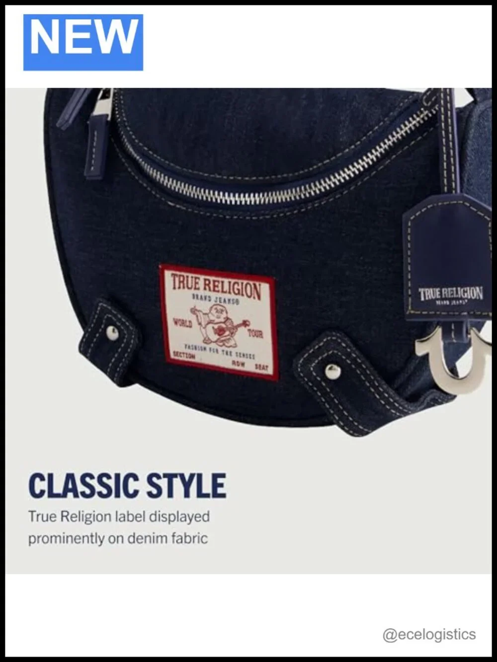 True Religion Women's Hobo Bag with Chain Handle, Lightweight Cotton Polyester